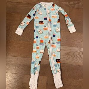Little Sleepies Blue Birthday Cake Print Footie